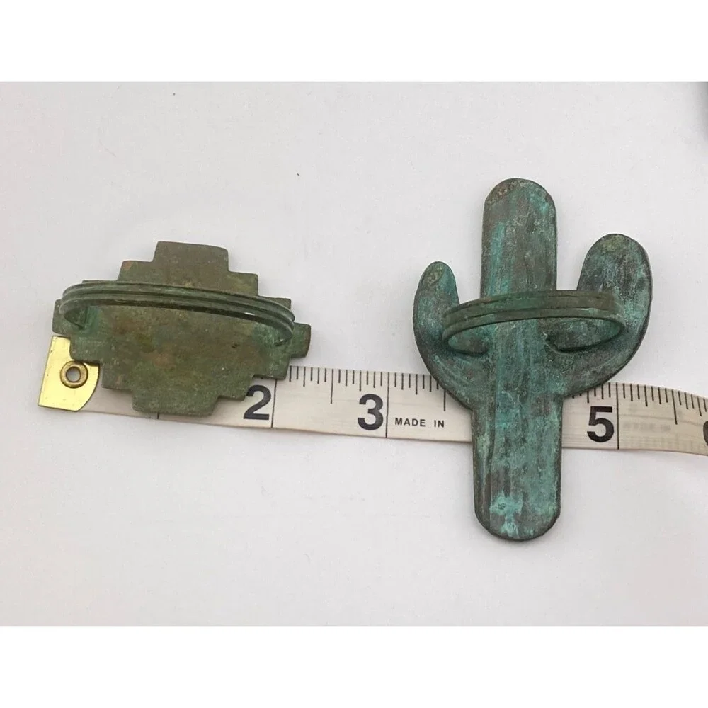 4pc Southwestern Design Vintage Napkin Rings Aged Copper Geometric Cactus Aztec